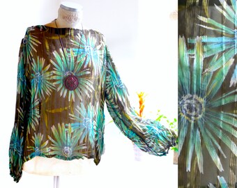 Sheer blouse botanical print, large