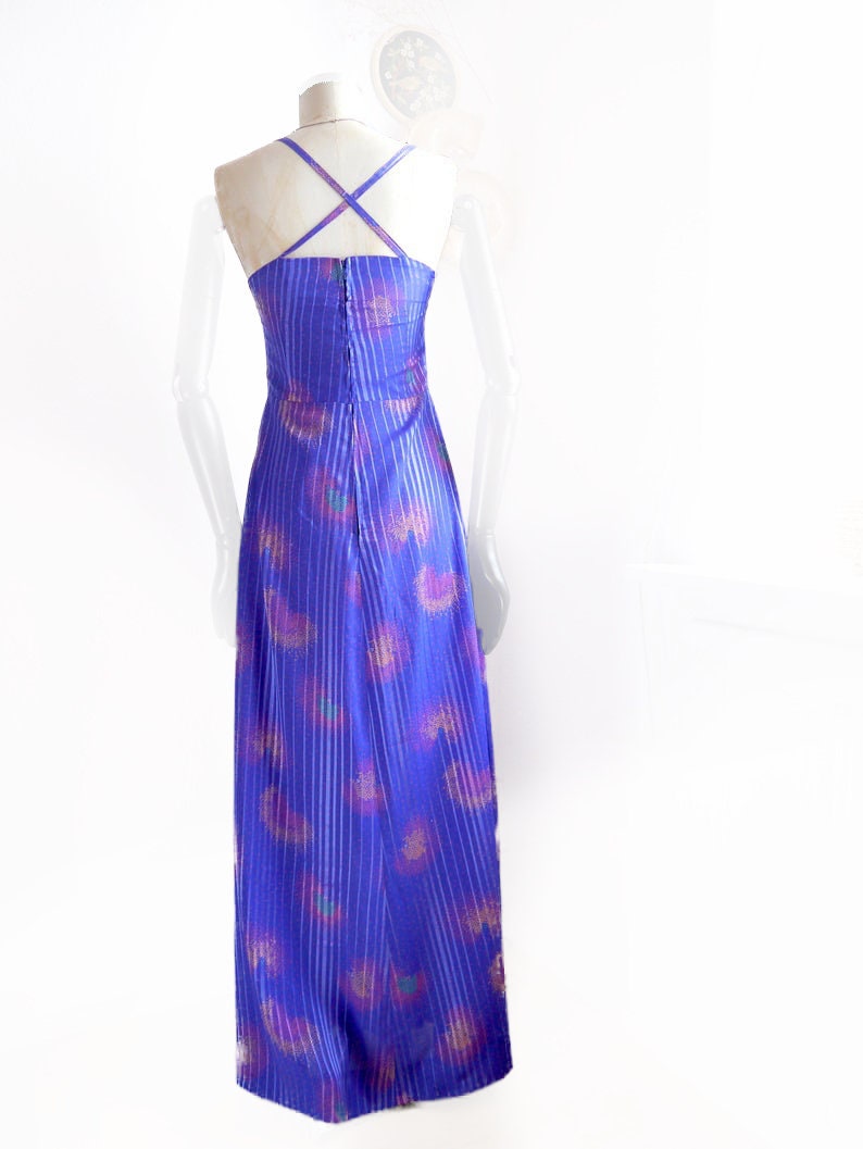 70s PARTY DISCO DRESS /maxi dress, spaghetti straps cross back, vintage dress purple image 5