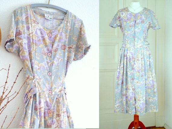 FLORAL MAXI DRESS / Vintage Pastel blue green Flow
