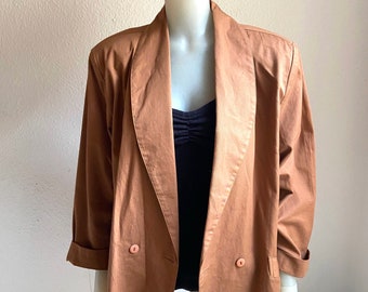 90s Blazer with shoulder-pads Caramel brown cotton