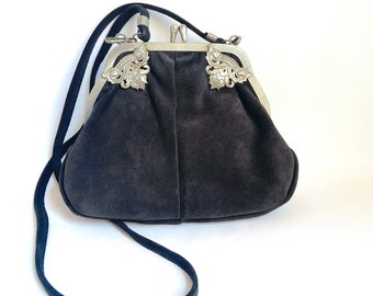 Bolso de hombro cruzado para mujer, bolso de ante negro con cierre diminuto decorativo