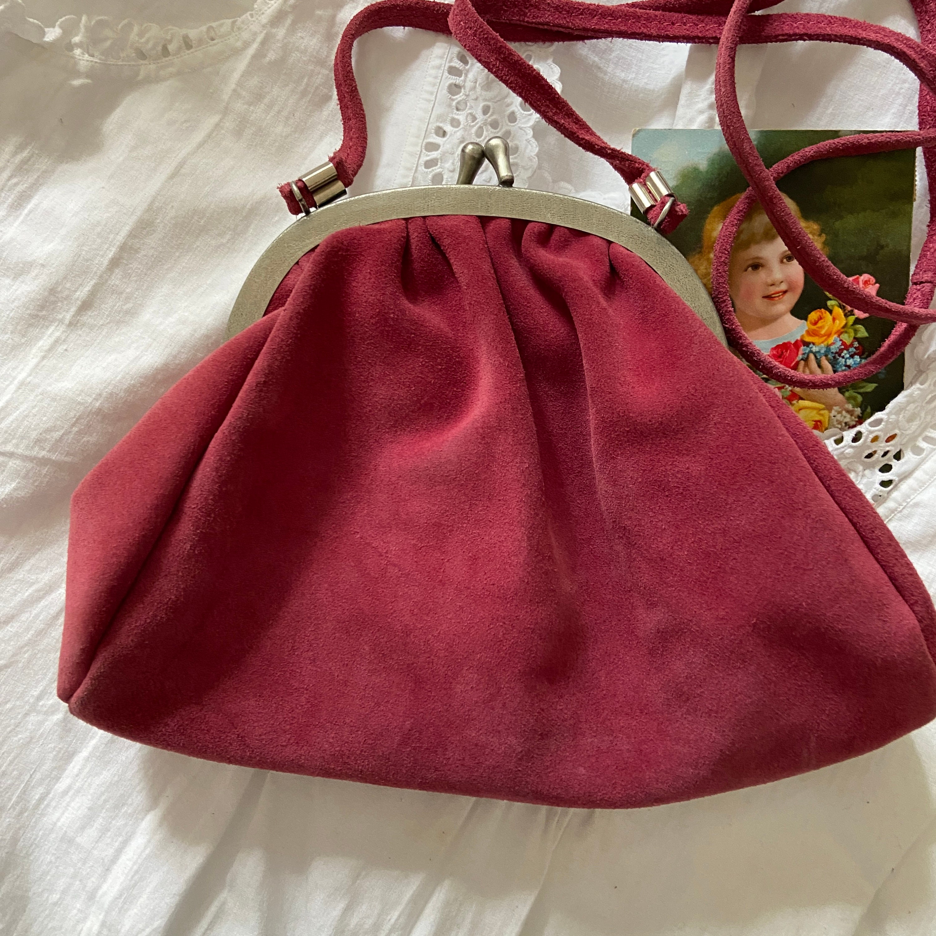 ヴィンテージピンクのベルベットのイブニングバッグ - アールヌーボー