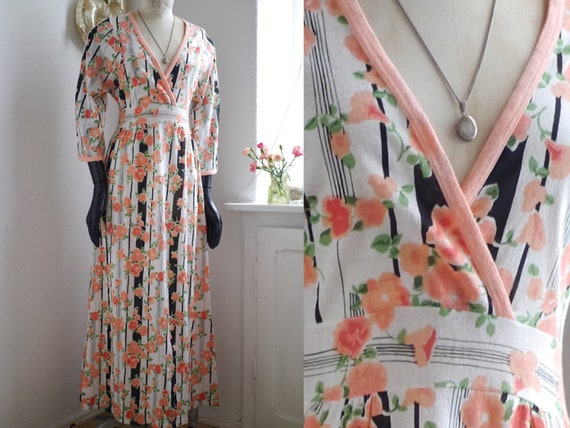 70s floral maxi DRESS, Rose floral boho wrap v.nec