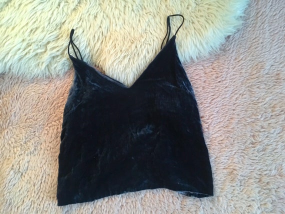 Blue velvet SILK top / velvet spaghetti cropped t
