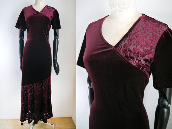 RED VELVET DRESS, Velvet evening dress, burgundy v