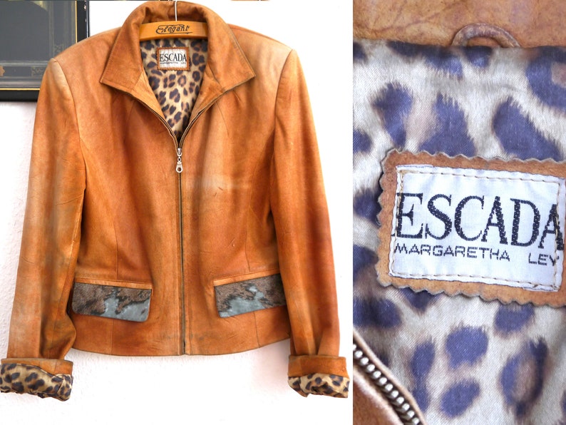 Escada Leather Jacket Vintage 80s 90s And Fur Cognac Biker