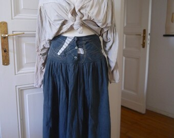 80s SKIRT /cotton skirt with pockets, mid length grey skirt / size M