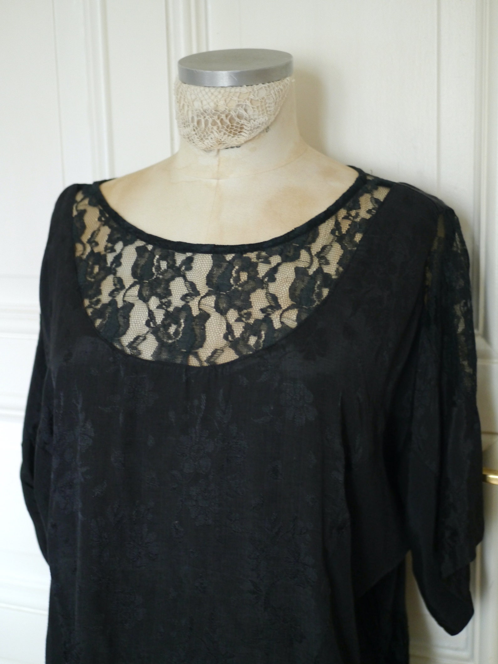 80s Lace Top Black Satin Goth Chic Lace Blouse - Etsy