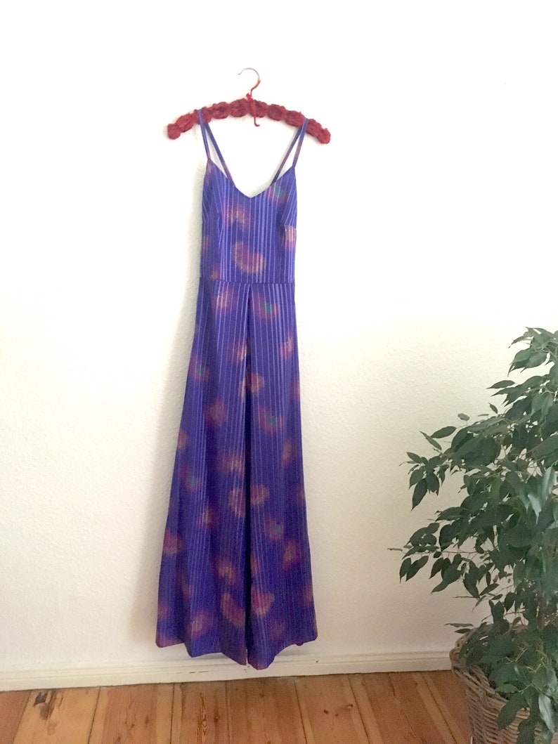 70s PARTY DISCO DRESS /maxi dress, spaghetti straps cross back, vintage dress purple image 9