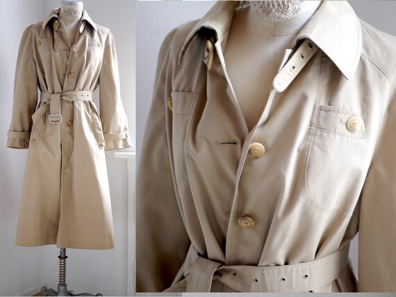 70s Trench coat women's vintage beige trench coat