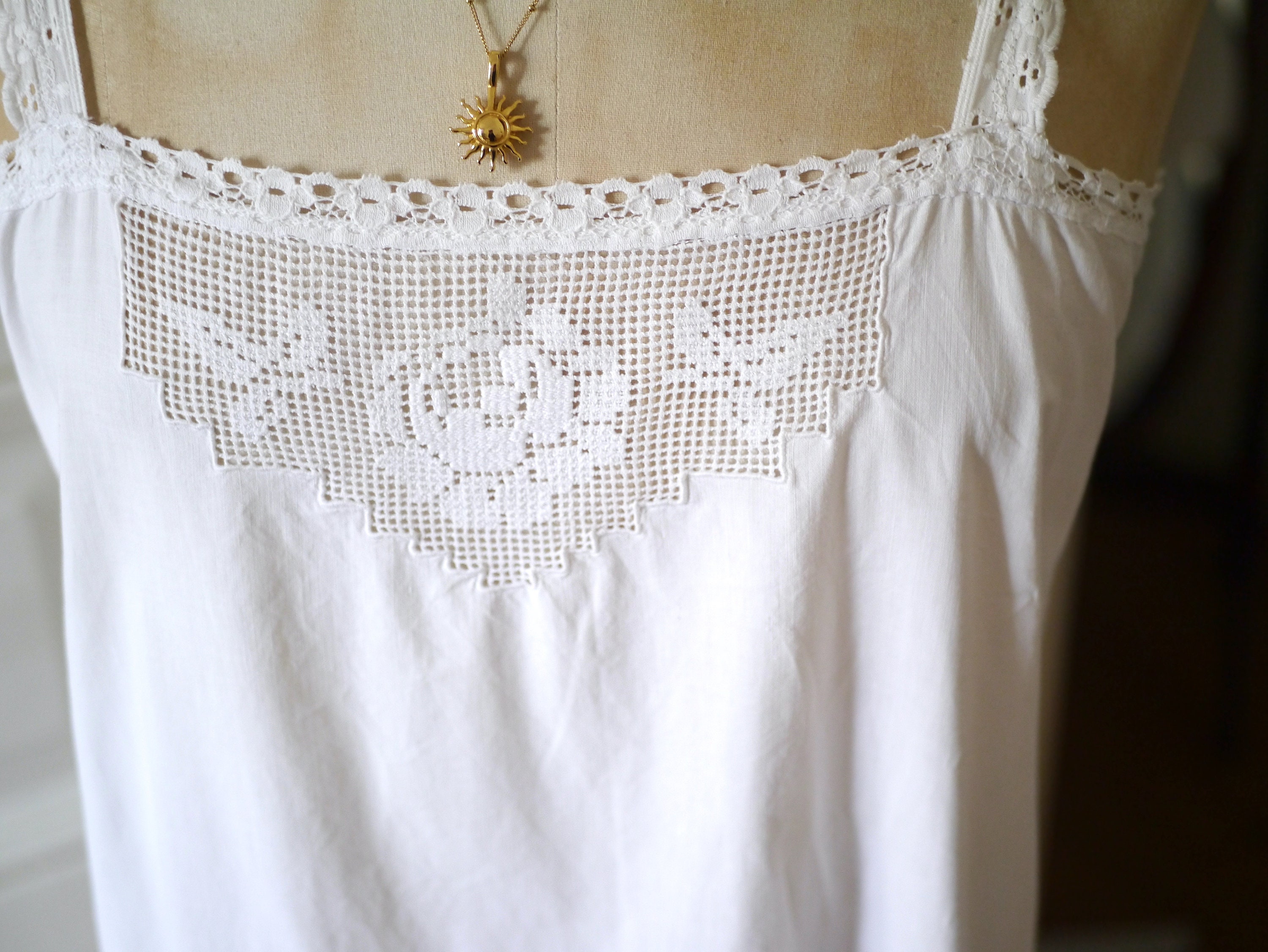 Antikes weißes Baumwollkleid mit Häkelspitze / Boho | Etsy