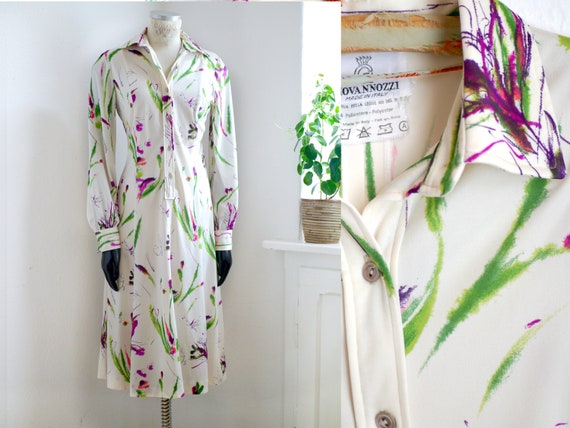 70s floral SHIRT DRESS, Italien vintage midi dress