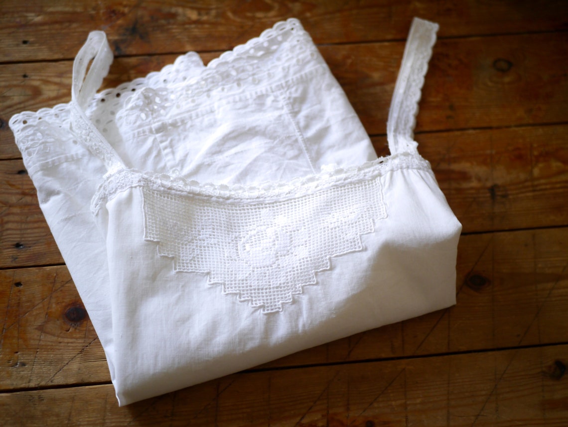 Antikes weißes Baumwollkleid mit Häkelspitze / Boho | Etsy