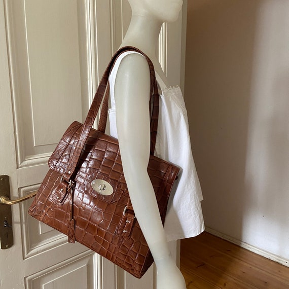 Women's Vintage Bag, Crock Cognac Leather Cross s… - image 1