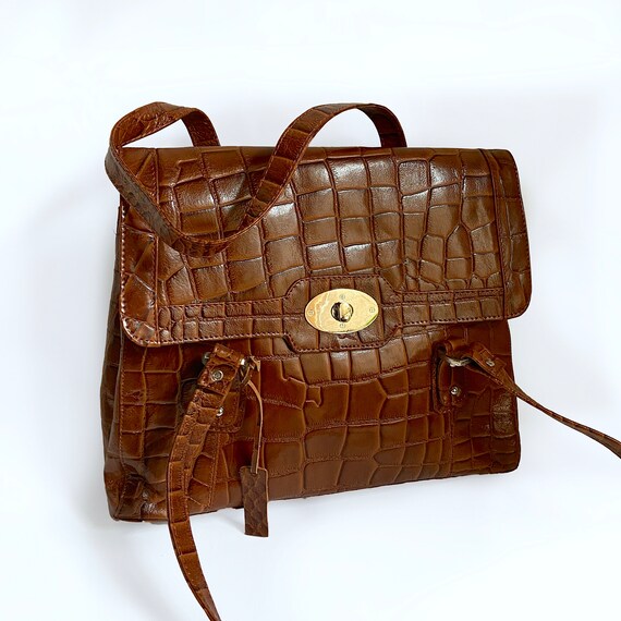 Women's Vintage Bag, Crock Cognac Leather Cross s… - image 4