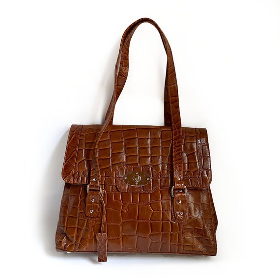 Women's Vintage Bag, Crock Cognac Leather Cross s… - image 3