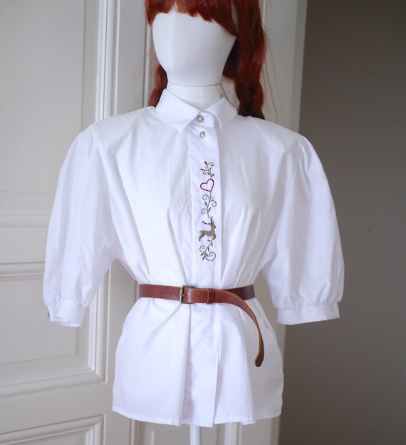 Austrian puff sleeve BLOUSE, women's white cotton