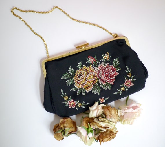 Floral Gobelin purse Bohemian handbag with gold c… - image 4
