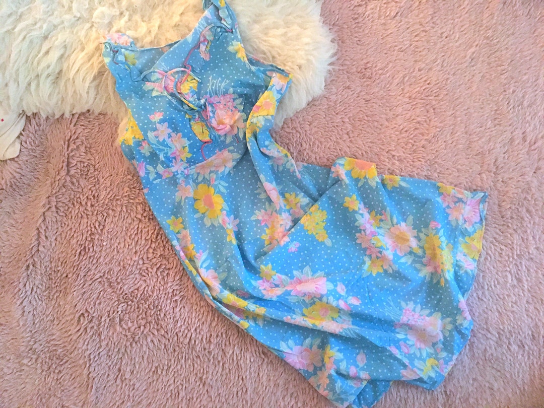 60s Blue Floral Baby Doll SLIP DRESS, Vintage Lightweight Summer Dress/ Waist 35'' / 88 Cm Etsy