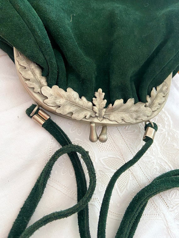 Ladies cross shoulder Purse, Forest Green suede B… - image 9