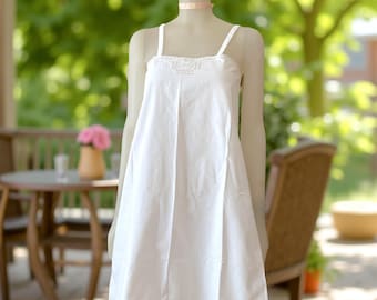 Petite XS White Cotton Summer DRESS - Victorian Boho Dress