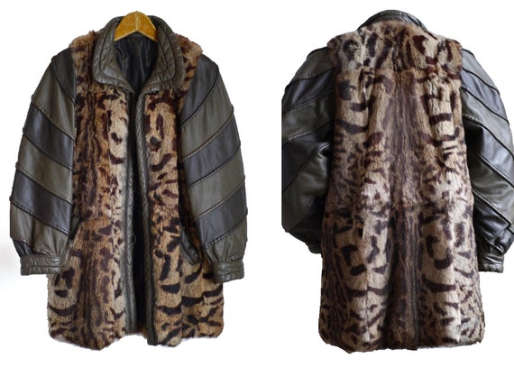 80s statement jacket / leather & fur /leopard vint