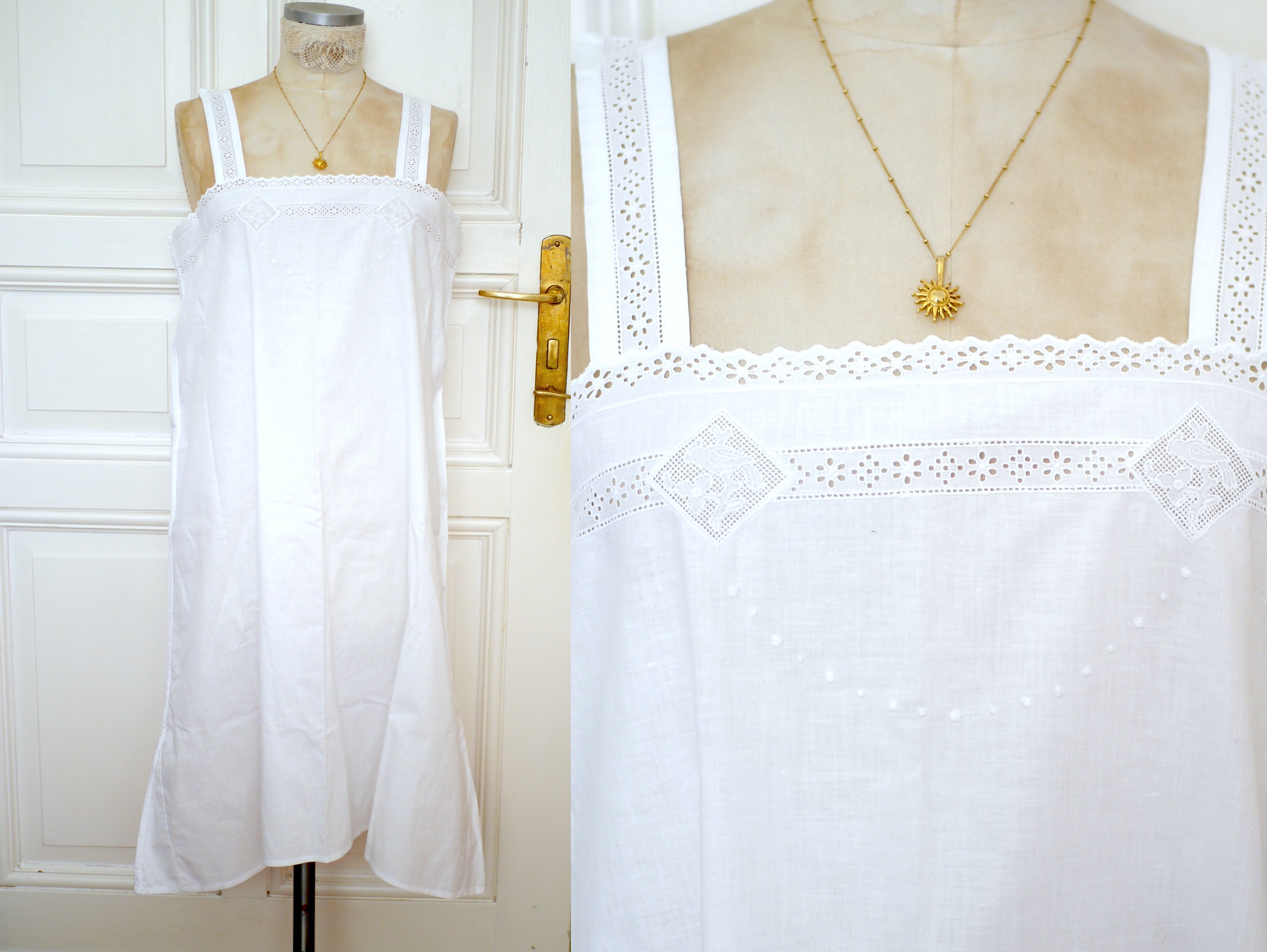 50s White Cotton Crocheted Lace Dress