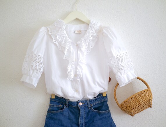Austrian ruffle collar BLOUSE, Puff Sleeve women's