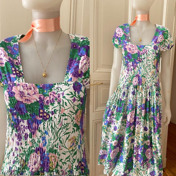 oasis bloom chiffon midi dress Midi Dress Chiffon Oasis Bloom Skater Dress 90s Floral Cotton Summer Dress