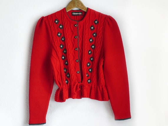 Vintage Puff shoulder FOLK Knit CARDIGAN / strawbe