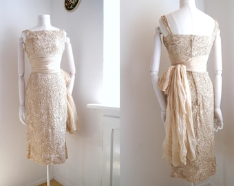 Original 1950s Dress, Cord Lace Dress, Restoration Project, Vintage Collectible, Antique Lace Fashion, Historic Costume Study,