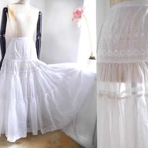 Stunning unique Romantic Maxi LACE PETTICOAT, bridal white lace and eyelet cotton vintage skirt