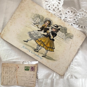 Nostalgische Postkarte aus den 1920er Jahren mit dänischen historischen Briefmarken