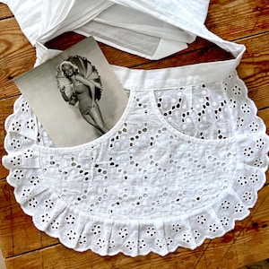 Vintage Waitress / Servant Apron, white cotton tiny half apron embroidery anglaise