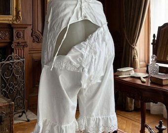 Antique French Drop-Seat Cotton Bloomers with Lace trims - The Jane Shorts