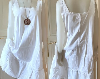 Antique cotton night dress/ boho summer shift dress / L
