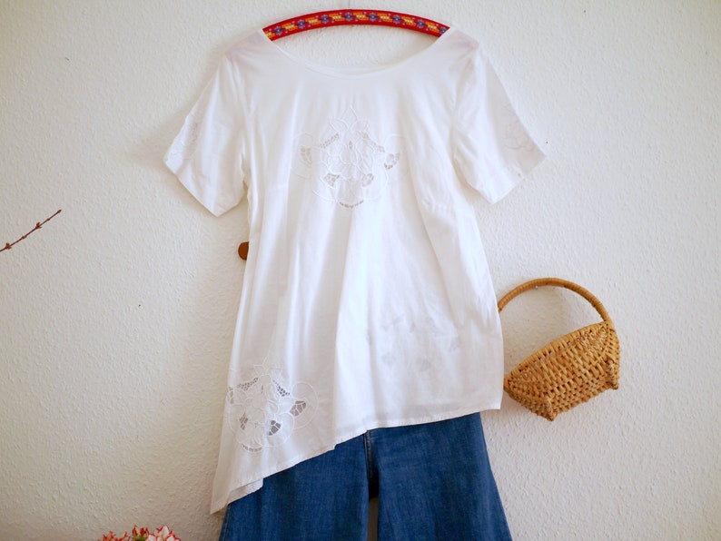 asymmetric dreamy boho blouse White cotton eyelet lace TOP