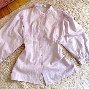 Pastel pink boho Folk blouse, Vintage embroidered puff sleeve shirt enchanted rose pink