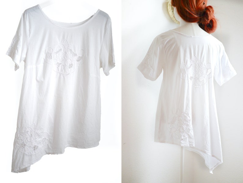 asymmetric dreamy boho blouse White cotton eyelet lace TOP