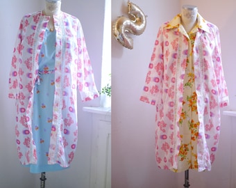 60er Shirt Kleid / buntes florales Pastell Vintage Print