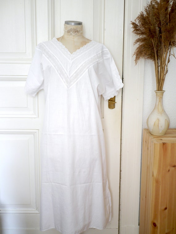 French Edwardian cotton lace dress /Antique white… - image 2