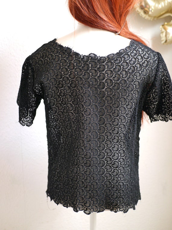 50s BLACK LACE TOP, Audrey, 60s Black lace blouse… - image 4