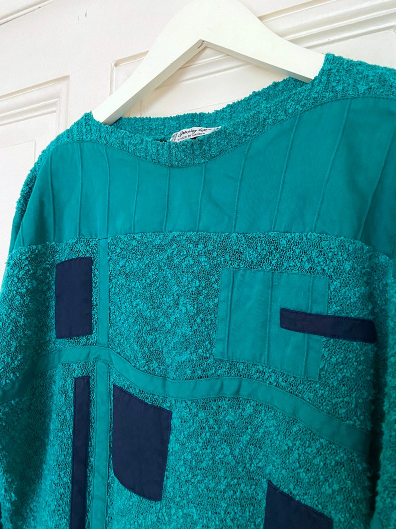 Suéter verde esmeralda vintage, jersey de mezcla de algodón y lino de los años 80 imagen 5