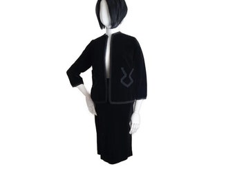 Vintage Black Velvet Skirt Suit, 50s 60s Style, Women's Size Small