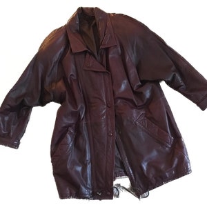 VESTE en cuir vintage XXL, Grandes épaules Bordeaux oversize