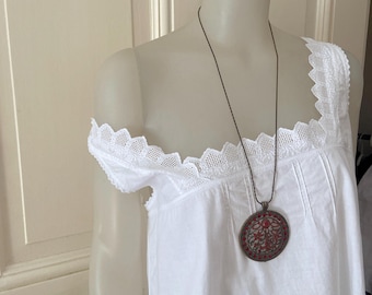 White Cotton Summer Dress - Midi Antique boho night dress