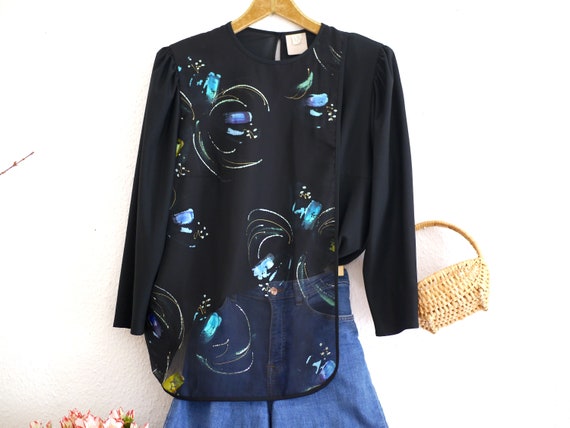 Vintage CHIFFON PARTY BLOUSE top, 80s shoulder pad