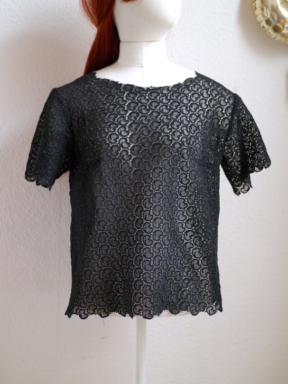 50s BLACK LACE TOP, Audrey, 60s Black lace blouse… - image 3