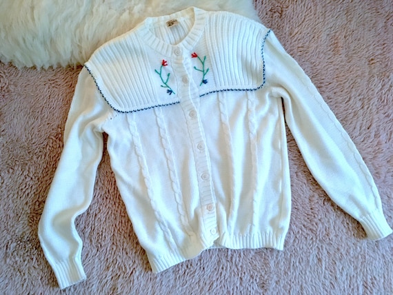 Vintage Knit CARDIGAN, ivory white floral knit jac