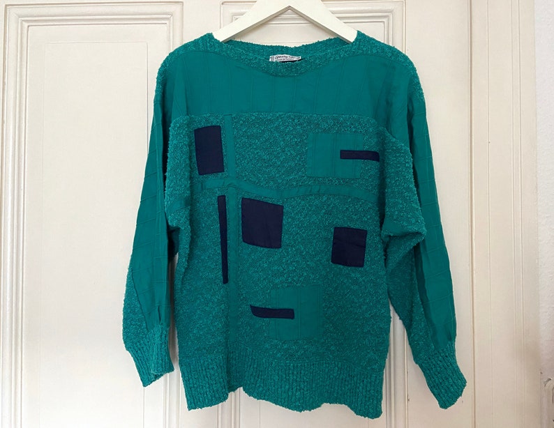 Suéter verde esmeralda vintage, jersey de mezcla de algodón y lino de los años 80 imagen 7